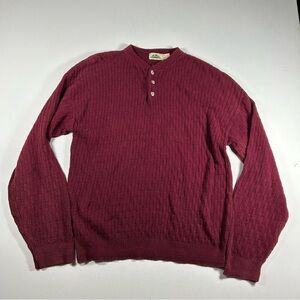 Timber Trail Vintage 90s Mens L Burgundy 100% Cotton Knit Sweater 1/4 Button USA